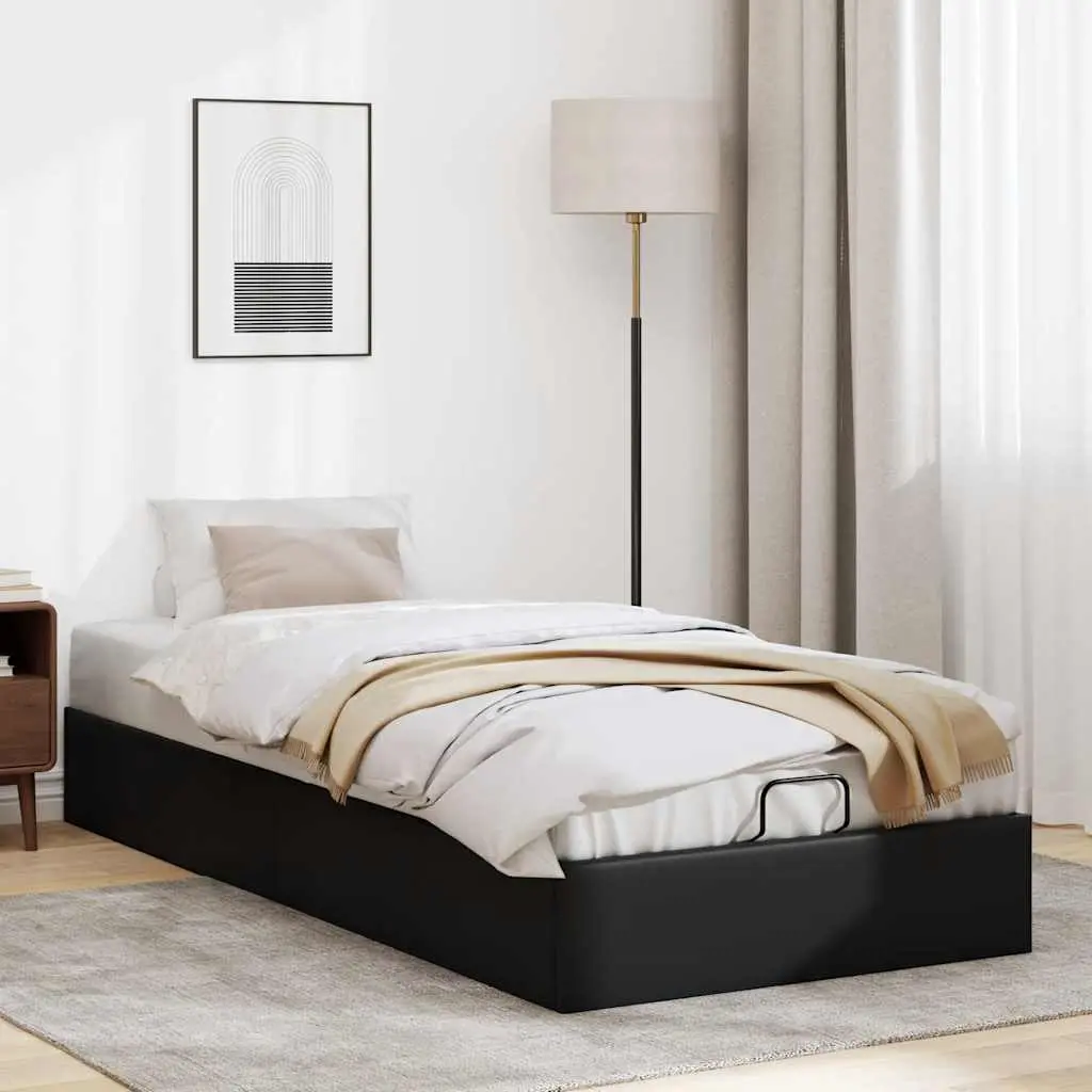 Struttura Letto Pouf senza Materasso Nero 90x200 cm Similpelle