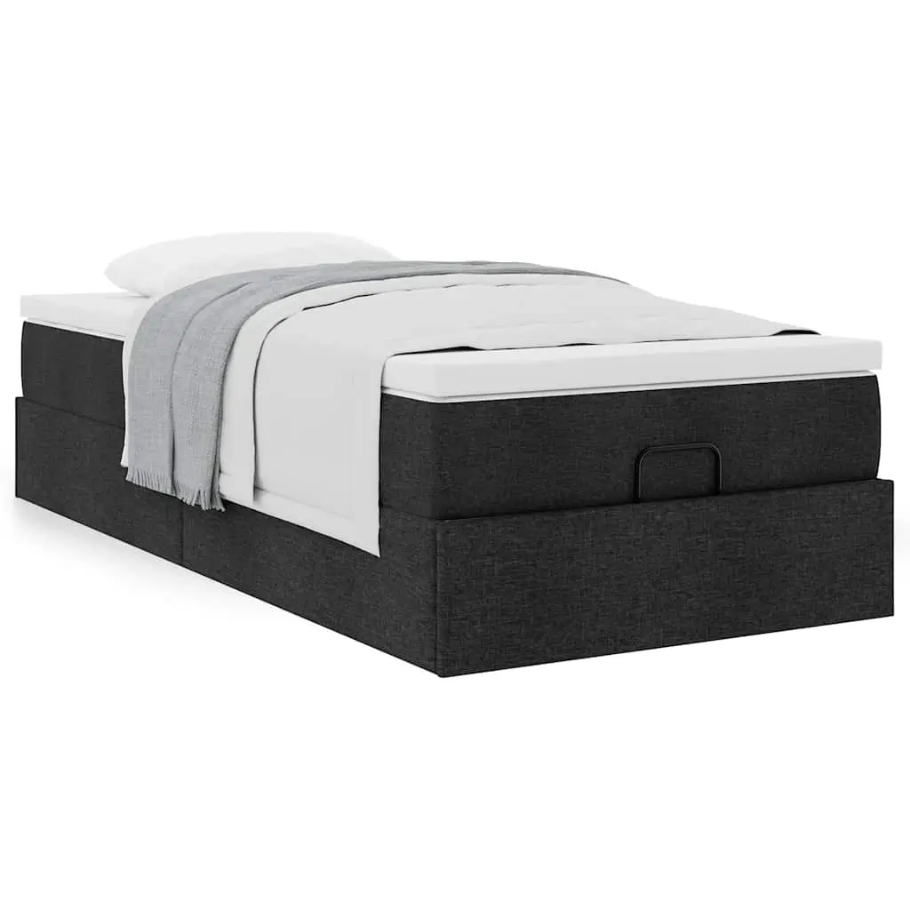 Struttura Letto Pouf con Materasso Nero 90x190 cm in Tessuto