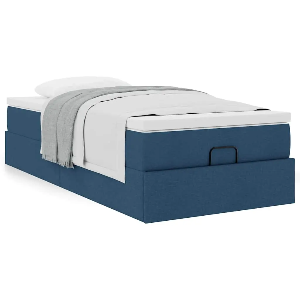 Struttura Letto Pouf con Materasso Blu 90x190 cm in Tessuto