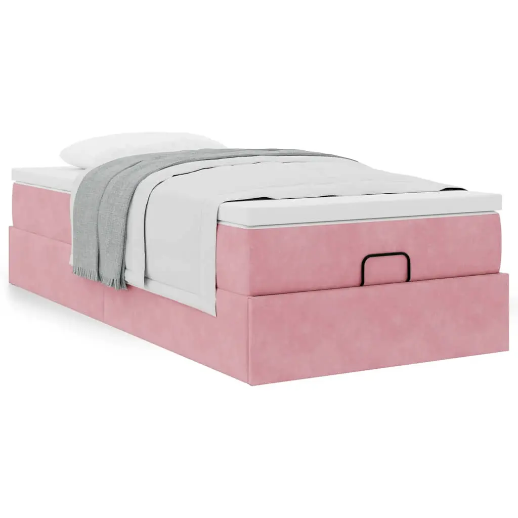 Struttura Letto Pouf con Materasso Rosa 100x200 cm Velluto