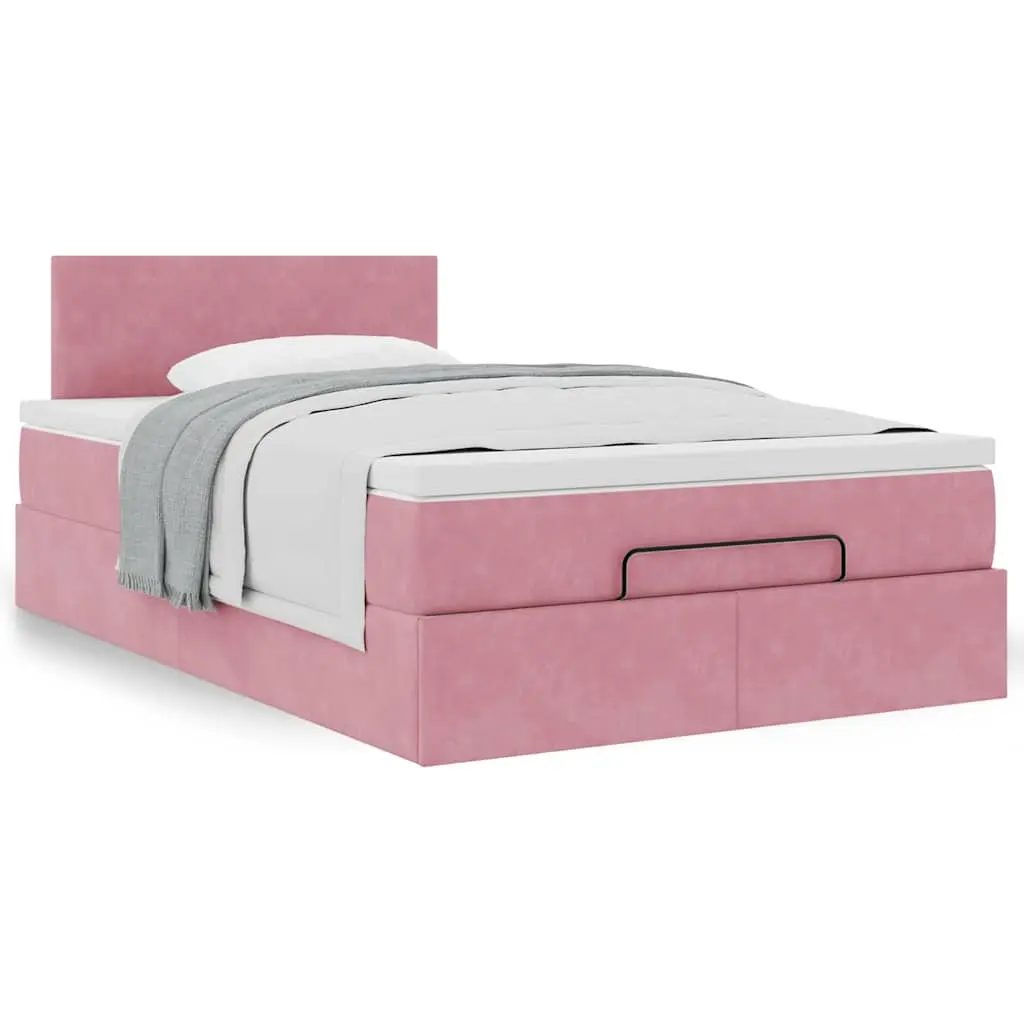 Struttura Letto Pouf con Materasso Rosa 120x190 cm Velluto