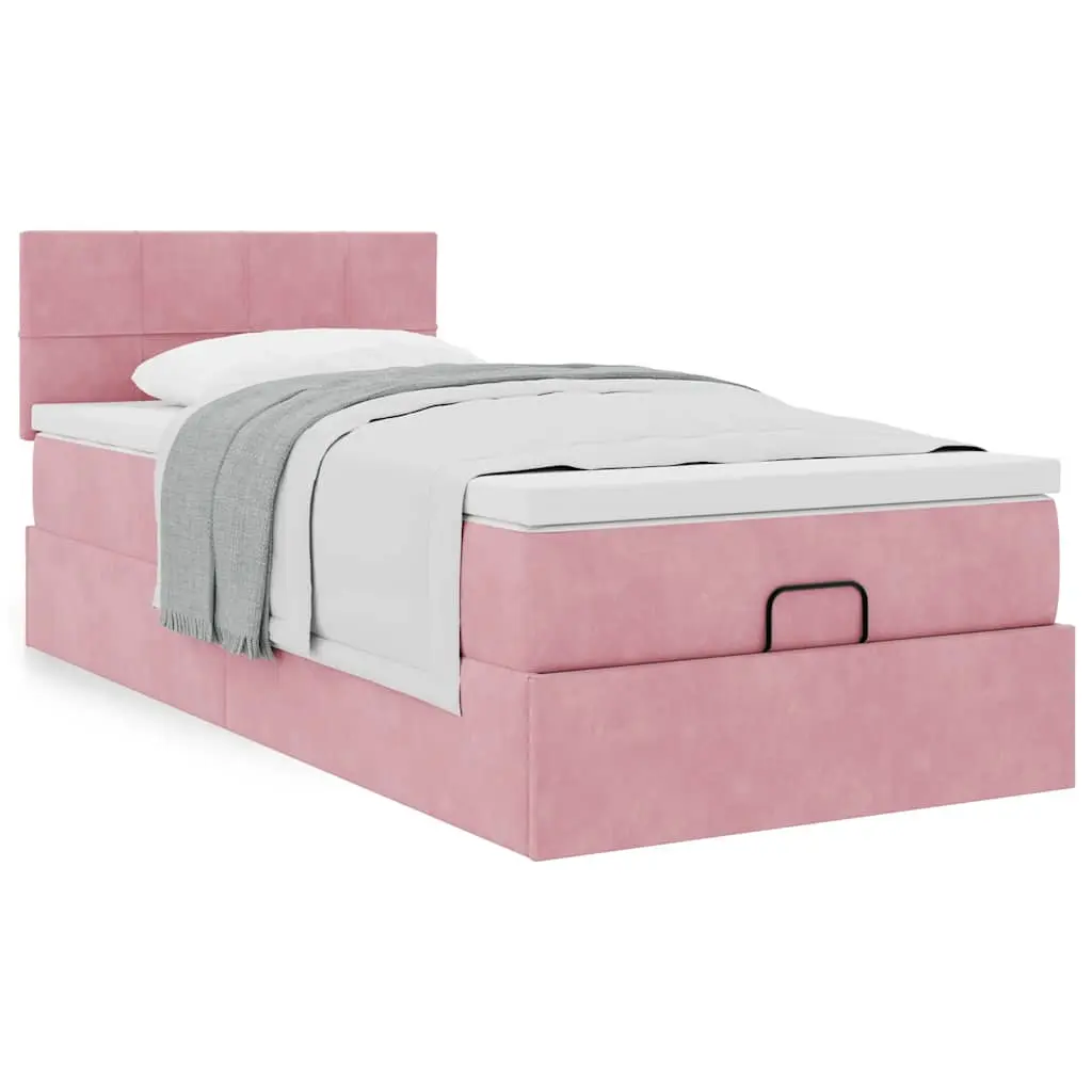 Struttura Letto Pouf con Materasso Rosa 100x200 cm Velluto