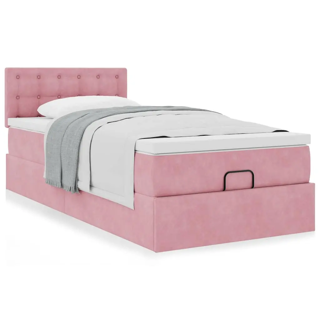 Struttura Letto Pouf con Materasso Rosa 100x200 cm Velluto