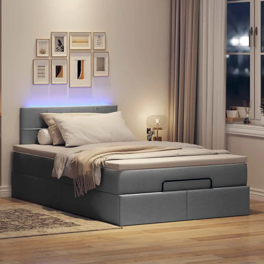 Pouf Letto con Materasso Grigio Scuro 120x200 cm in Tessuto