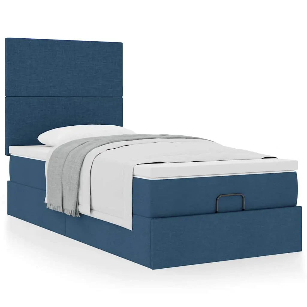 Struttura Letto Pouf con Materasso Blu 90x190 cm in Tessuto