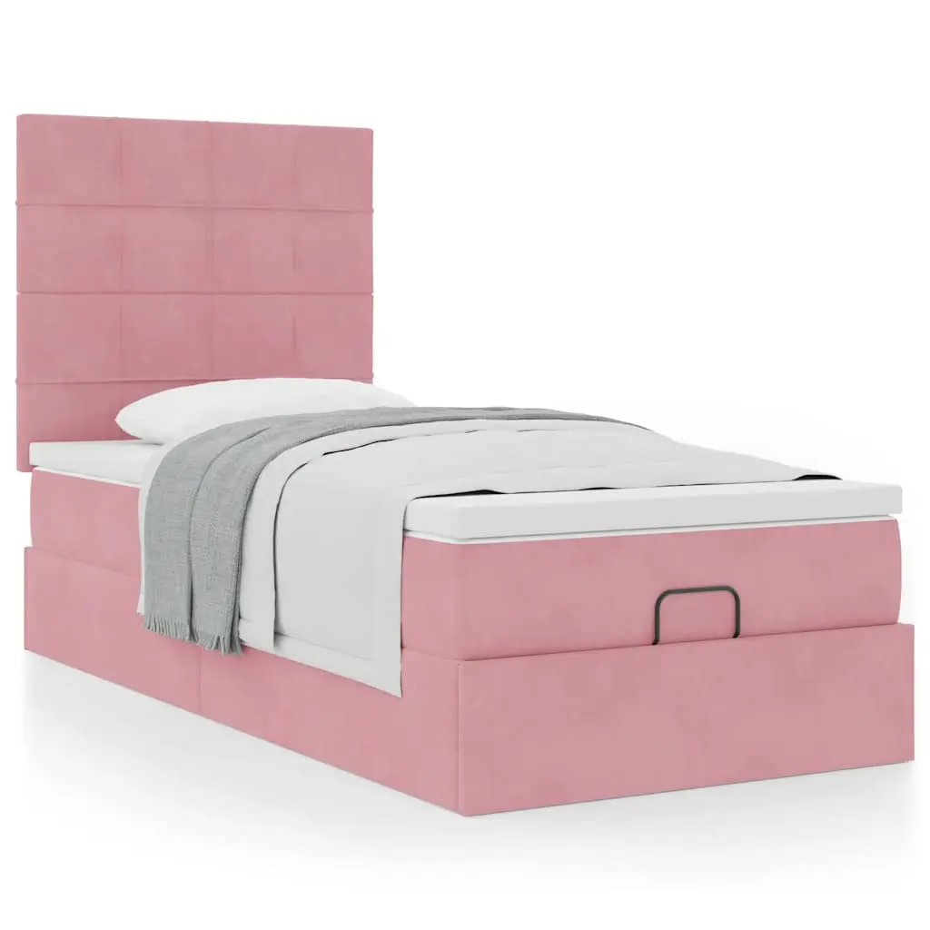 Struttura Letto Pouf con Materassi Rosa 80x200 cm Velluto