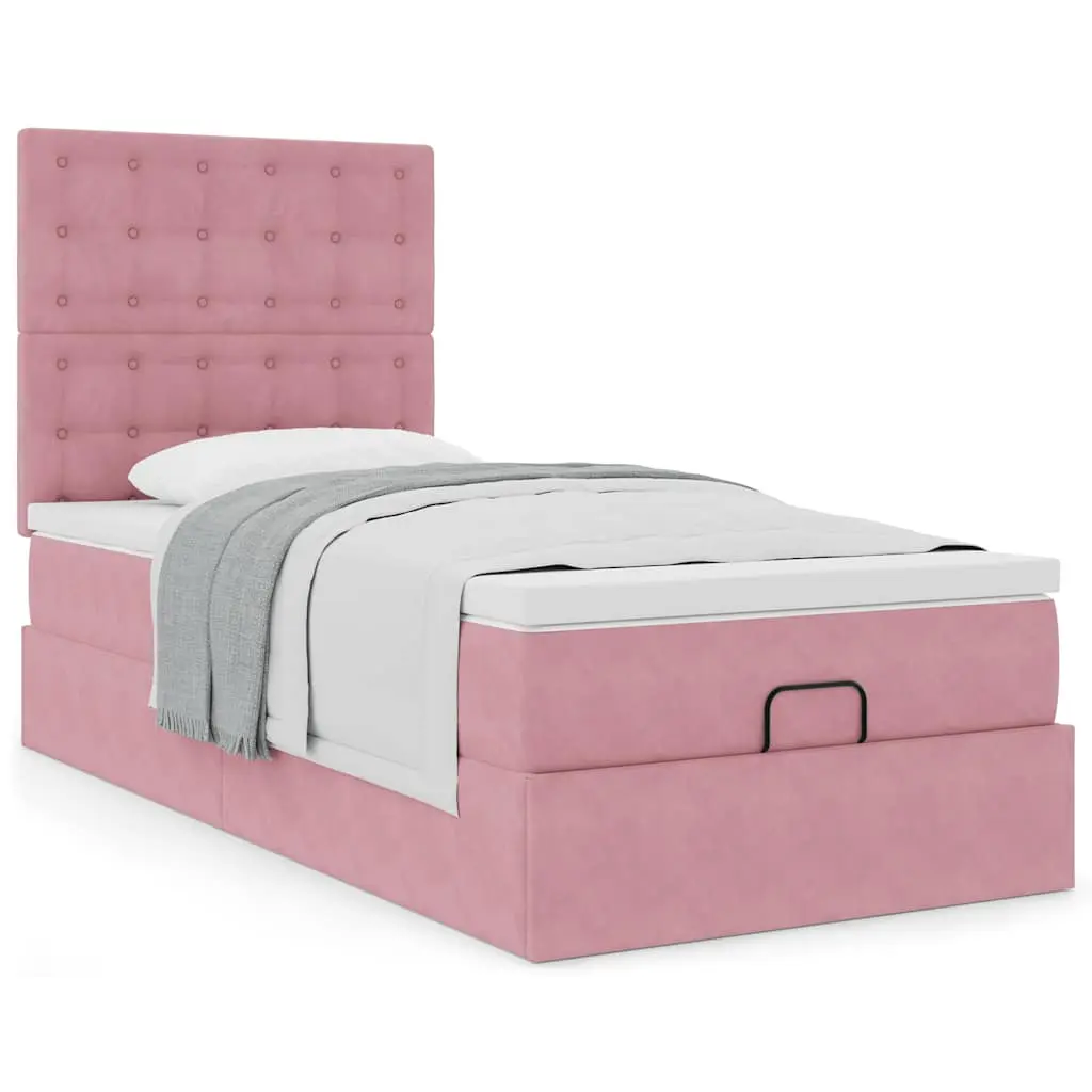 Struttura Letto Pouf con Materassi Rosa 100x200 cm Velluto