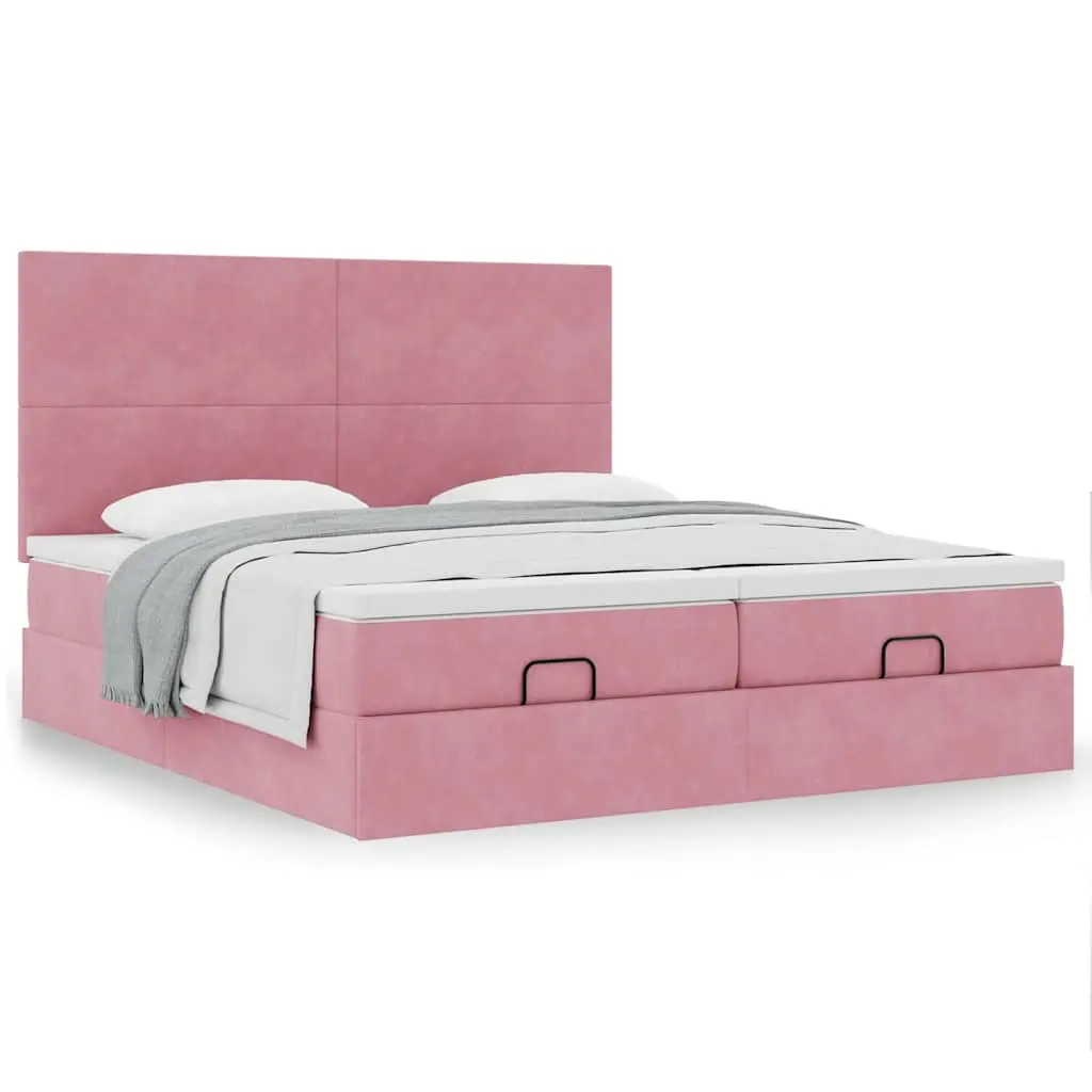 Struttura Letto Pouf con Materassi Rosa 200x200 cm Velluto