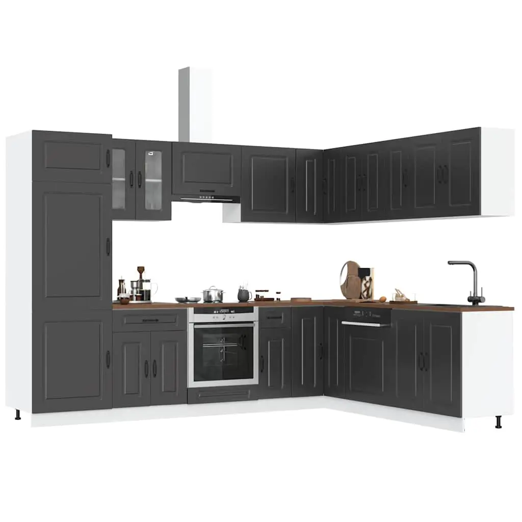 Set Mobili da Cucina 14 pz Kalmar Neri Legno Multistrato