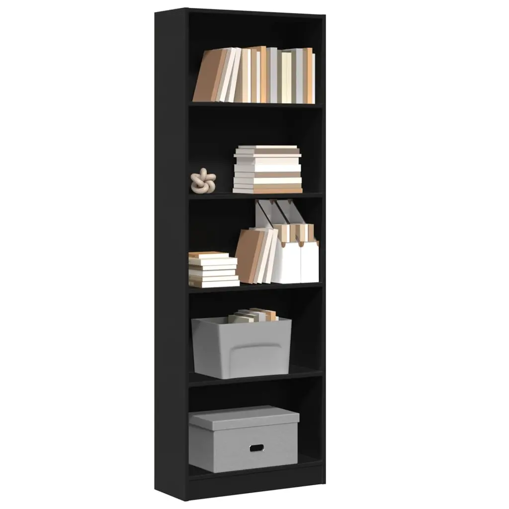 Libreria Nera 60x24x176 cm in Legno Multistrato