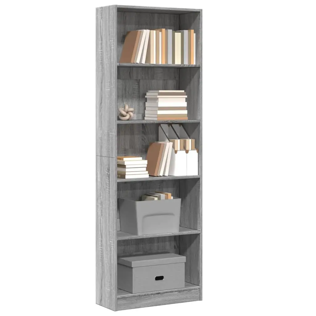 Libreria Grigio Sonoma 60x24x176 cm in Legno Multistrato