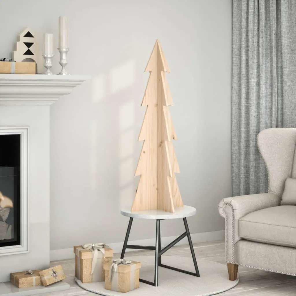 Albero di Natale Decorativo in Legno 112 cm Legno Massello Pino