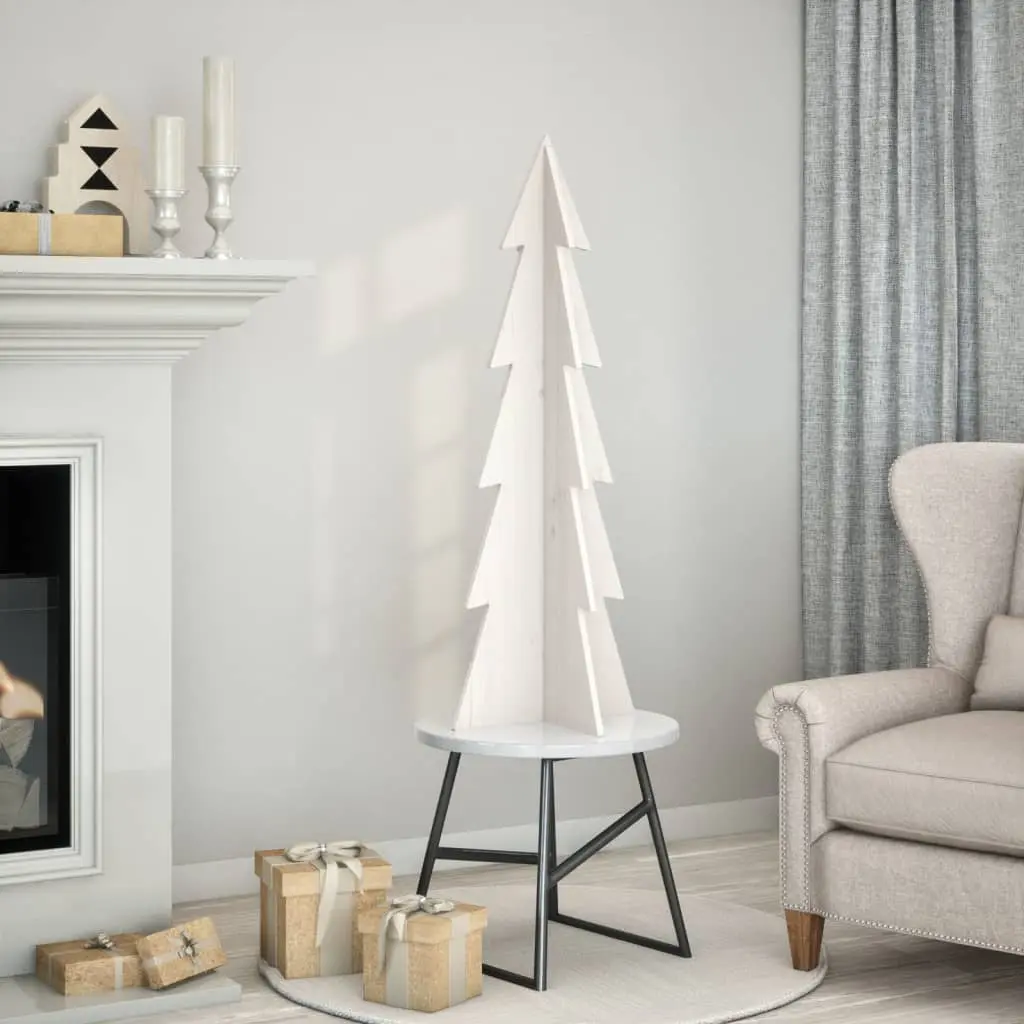 Albero di Natale Decorativo Bianco 112 cm Legno Massello Pino