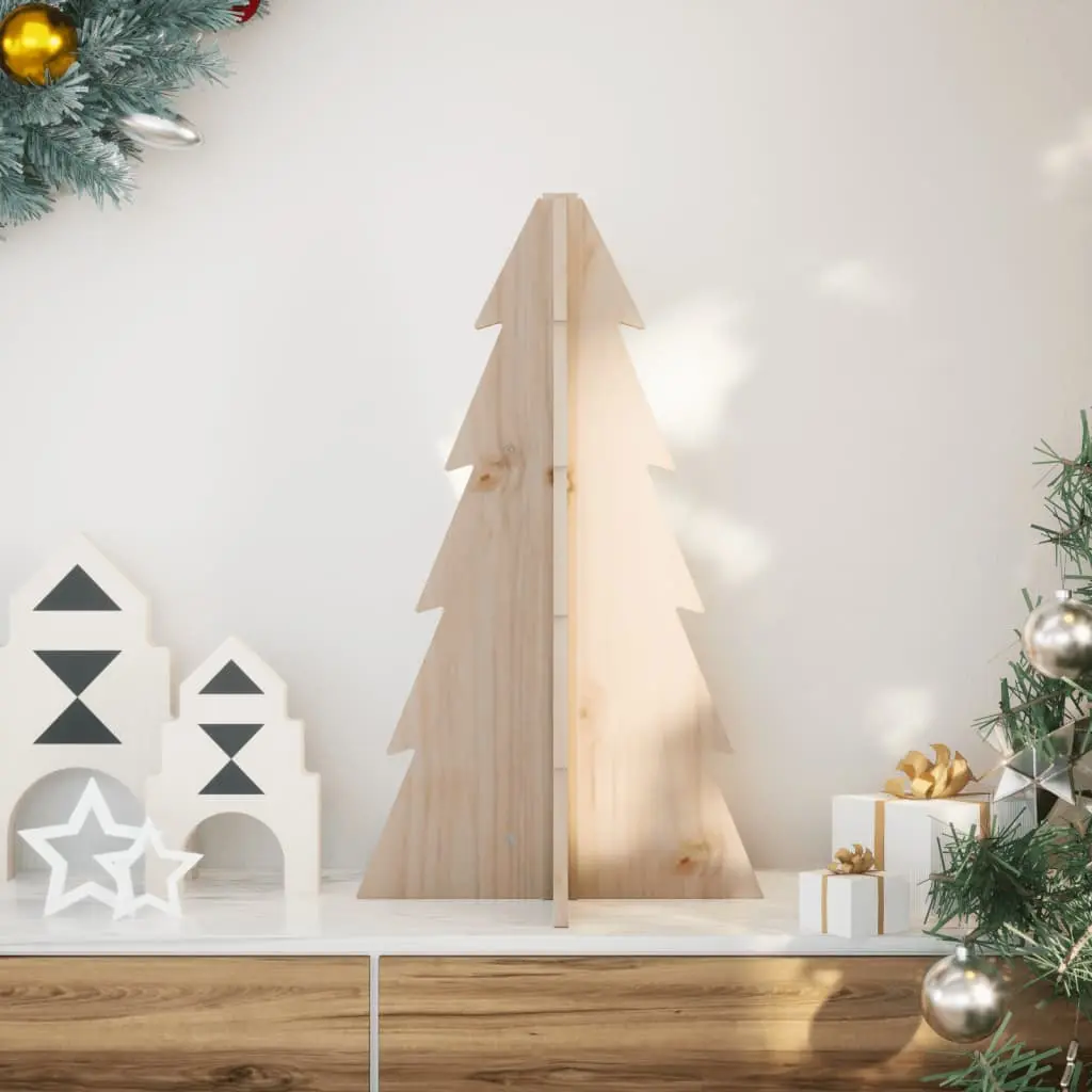 Albero di Natale Decorativo in Legno 69,5cm Legno Massello Pino