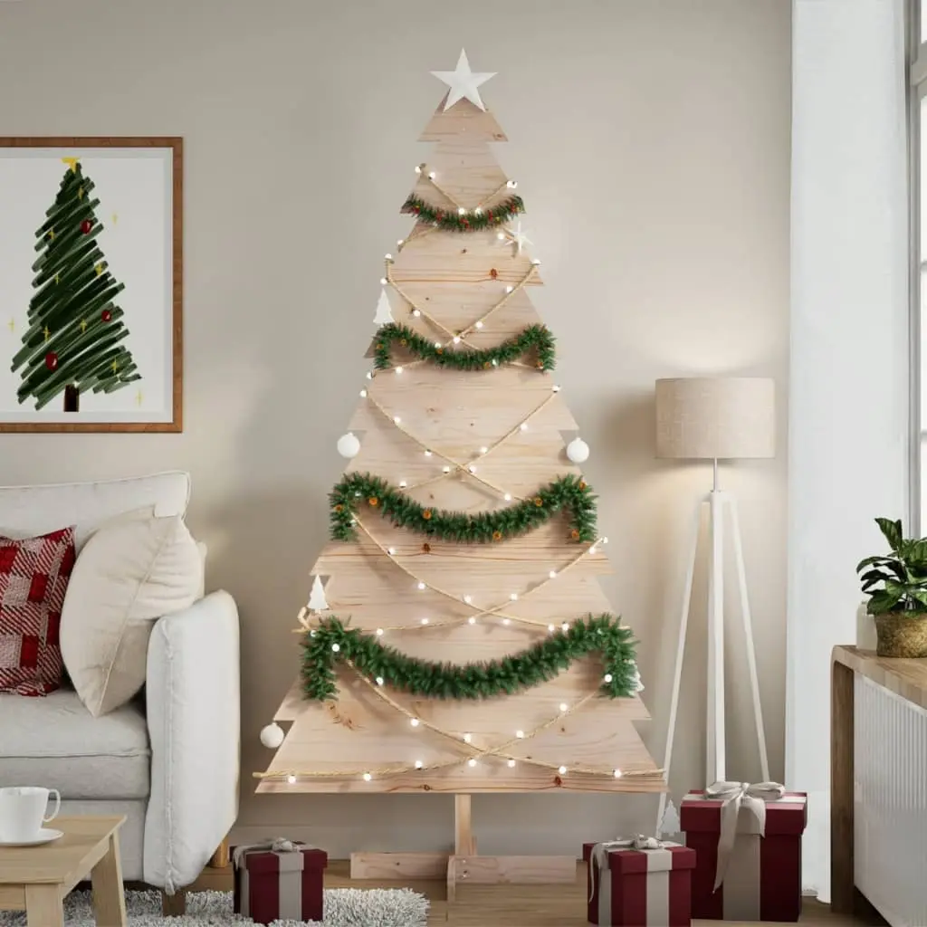 Albero di Natale Decorativo in Legno 180 cm Legno Massello Pino