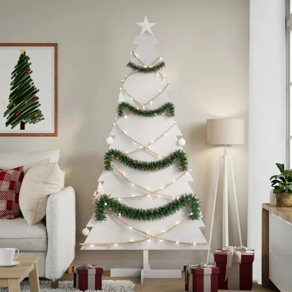 Albero di Natale Decorativo Bianco 180cm Legno Massello di Pino