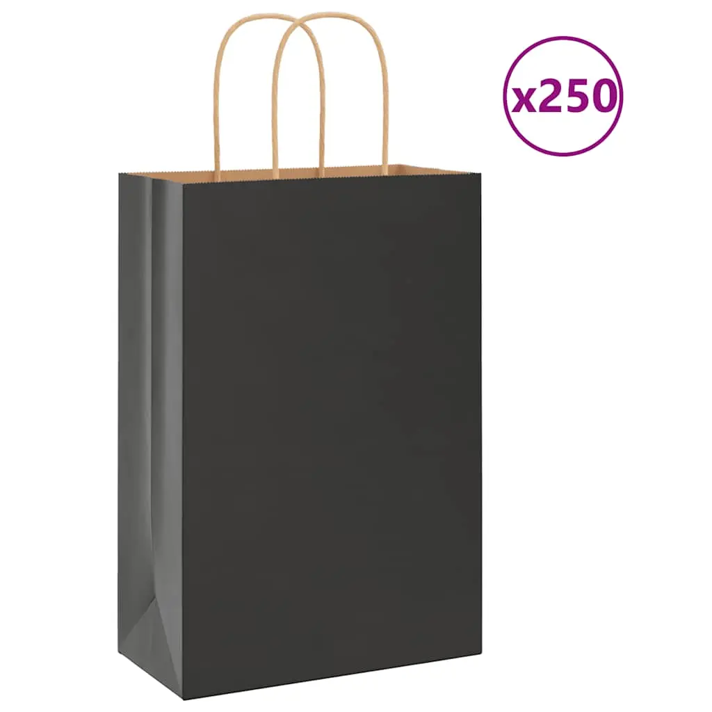 Sacchetti di Carta Kraft 250 pz con Manici Neri 21x11x31 cm