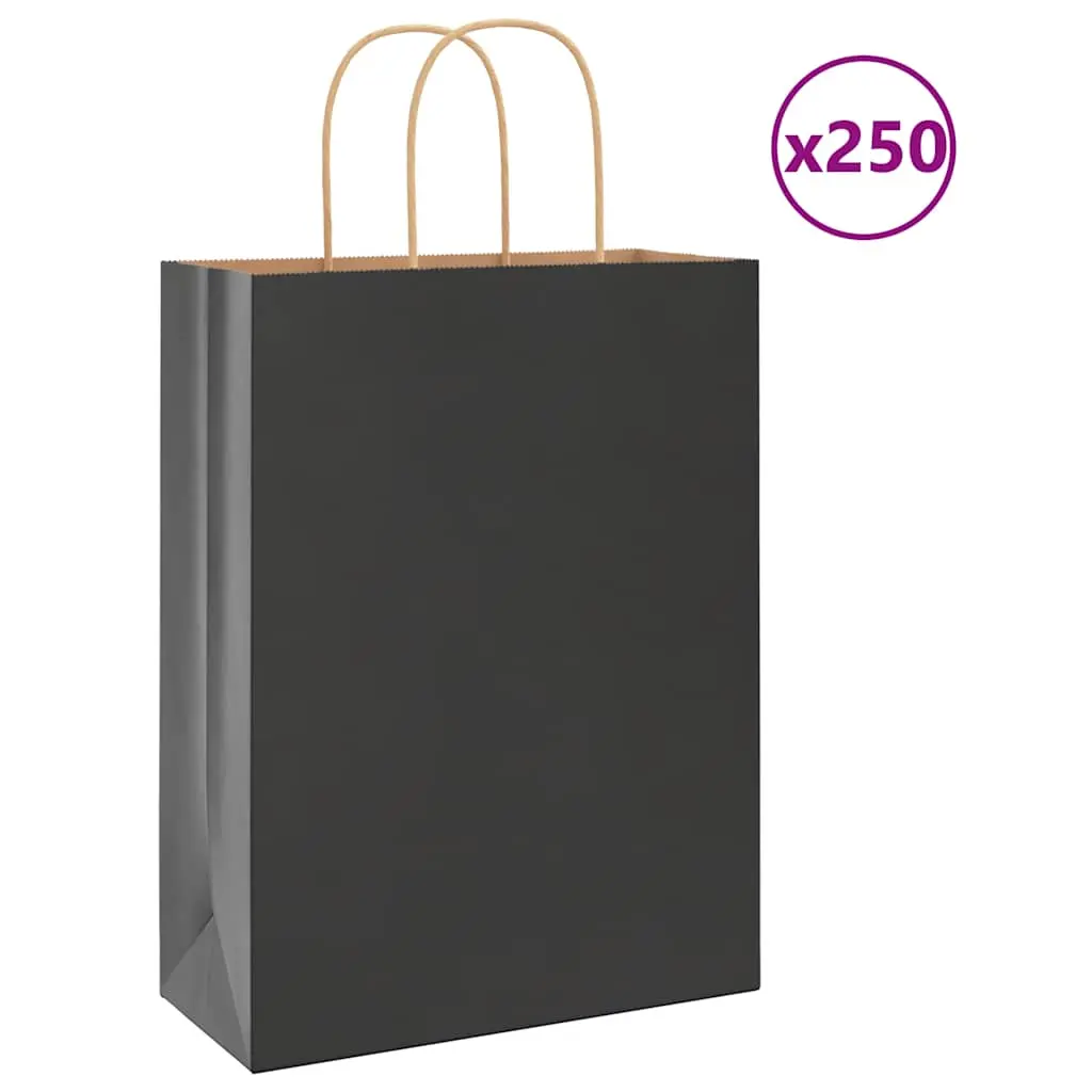 Sacchetti di Carta Kraft 250 pz con Manici Neri 26x12x35 cm