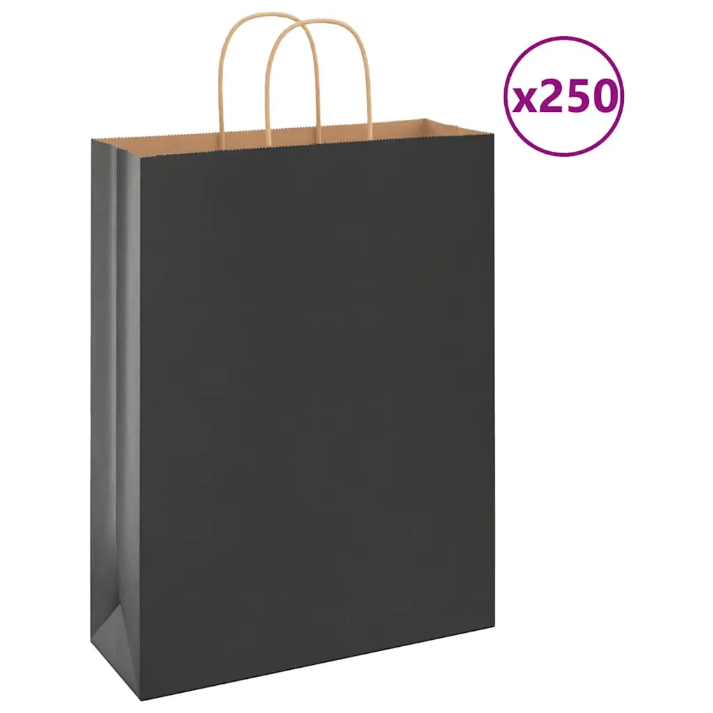 Sacchetti di Carta Kraft 250 pz con Manici Neri 32x12x42 cm