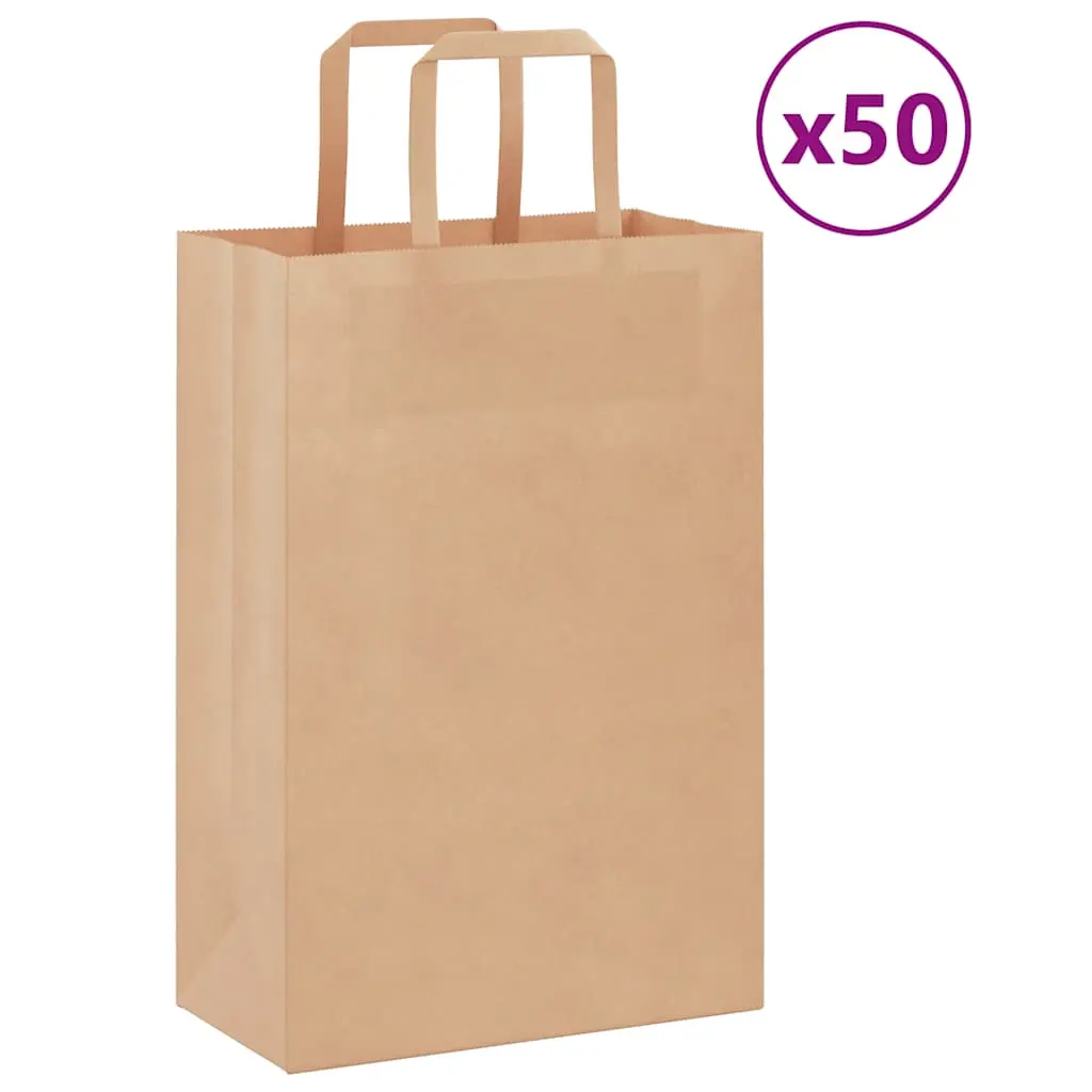 Sacchetti di Carta Kraft 50 pz con Manici Marrone 21x11x31 cm