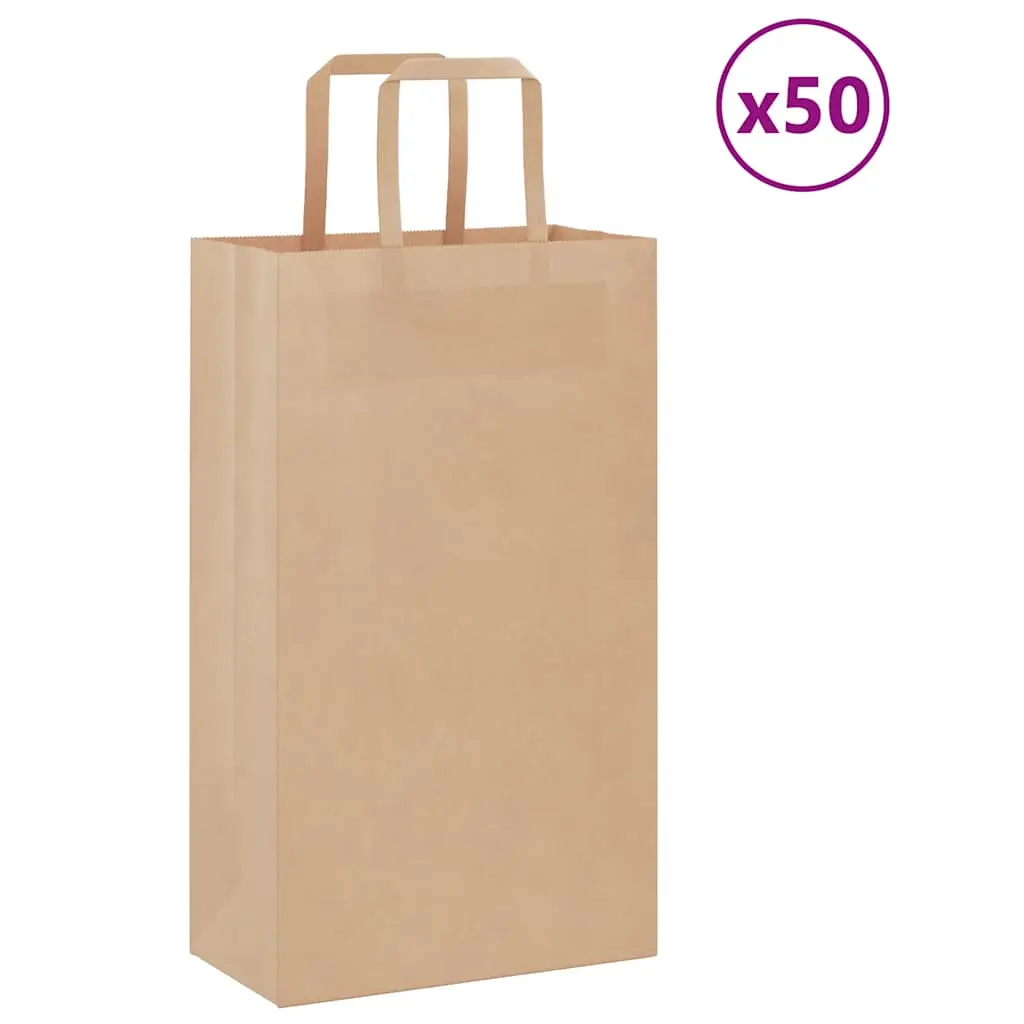 Sacchetti di Carta Kraft 50 pz con Manici Marrone 21x11x36 cm