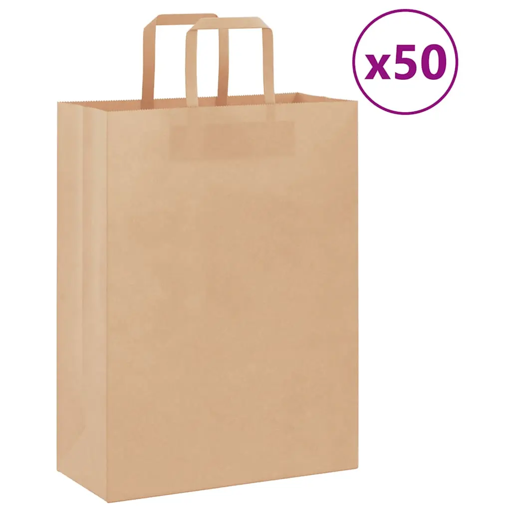 Sacchetti di Carta Kraft 50 pz con Manici Marrone 26x12x35 cm