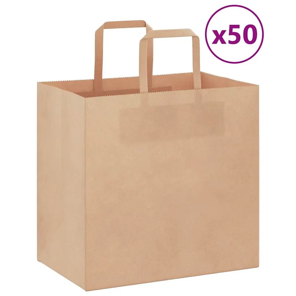 Sacchetti di Carta Kraft 50 pz con Manici Marrone 26x17x25 cm