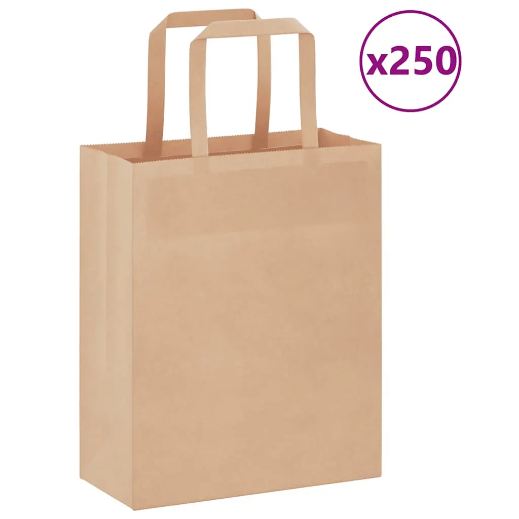 Sacchetti di Carta Kraft 250 pz con Manici Marrone 18x8x22 cm