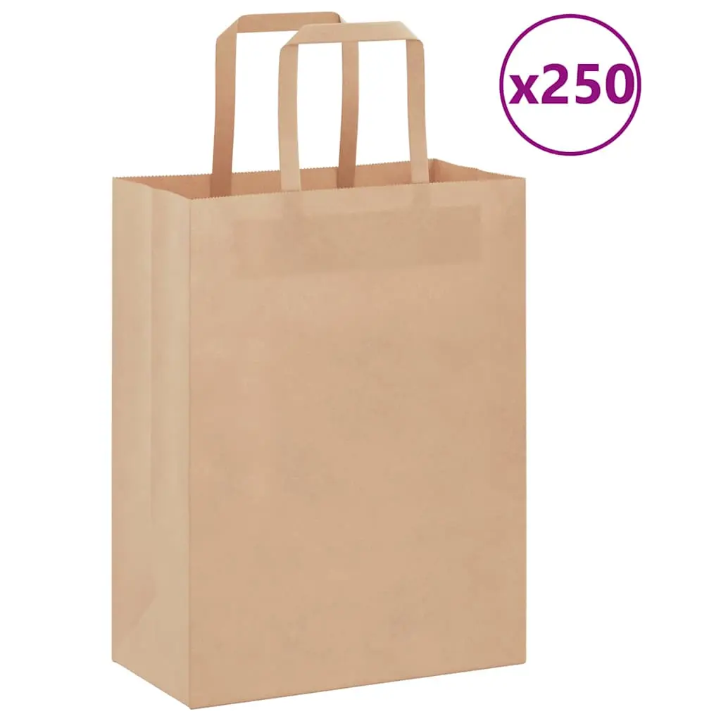 Sacchetti di Carta Kraft 250 pz con Manici Marrone 21x11x28 cm