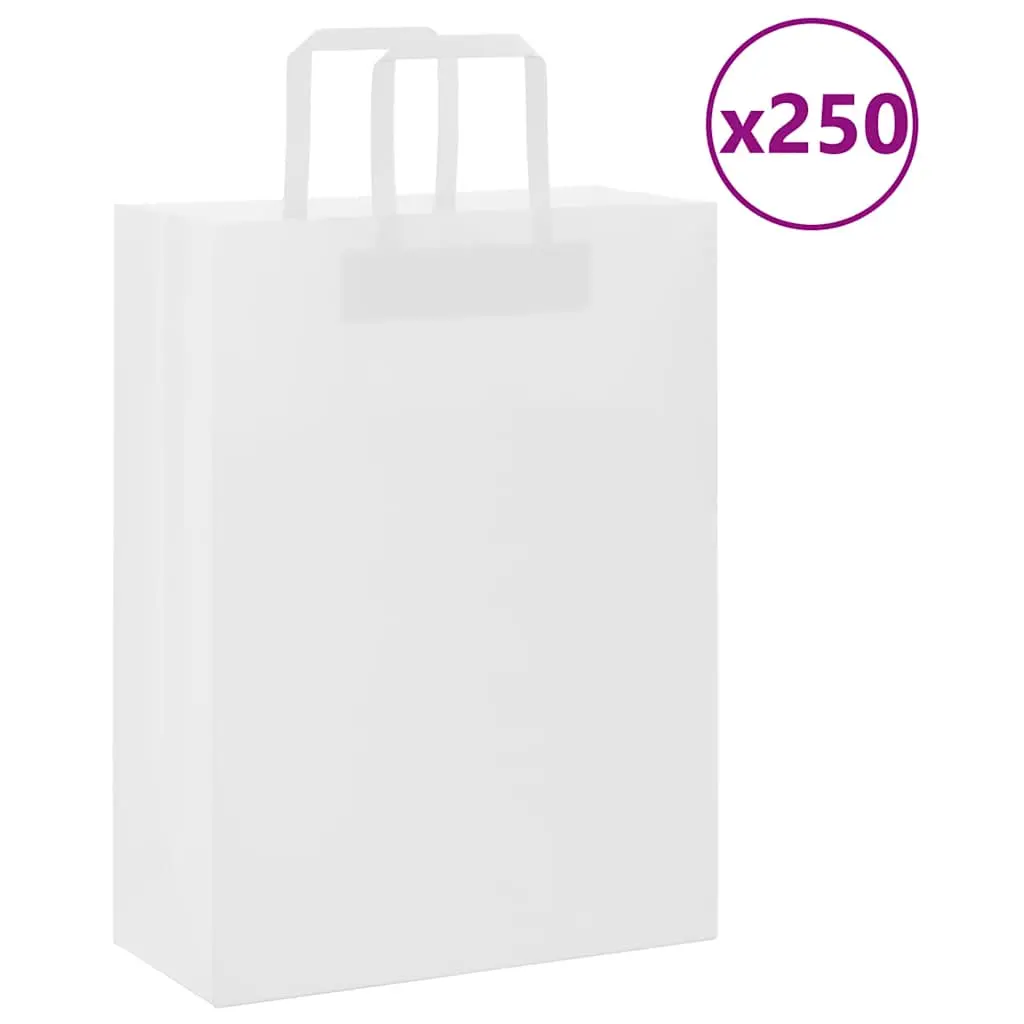 Sacchetti di Carta Kraft 250 pz con Manici Bianchi 26x12x35 cm