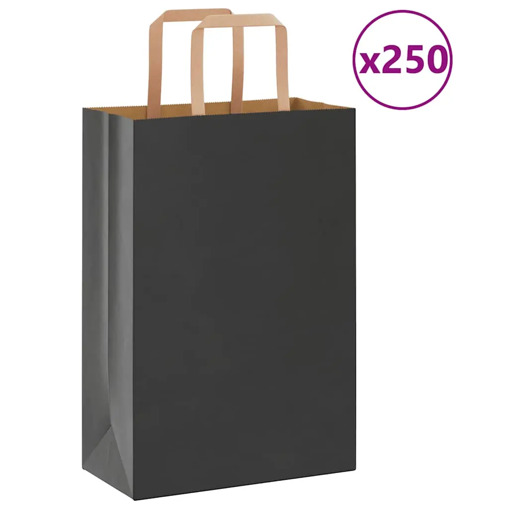 Sacchetti di Carta Kraft 250 pz con Manici Neri 21x11x31 cm