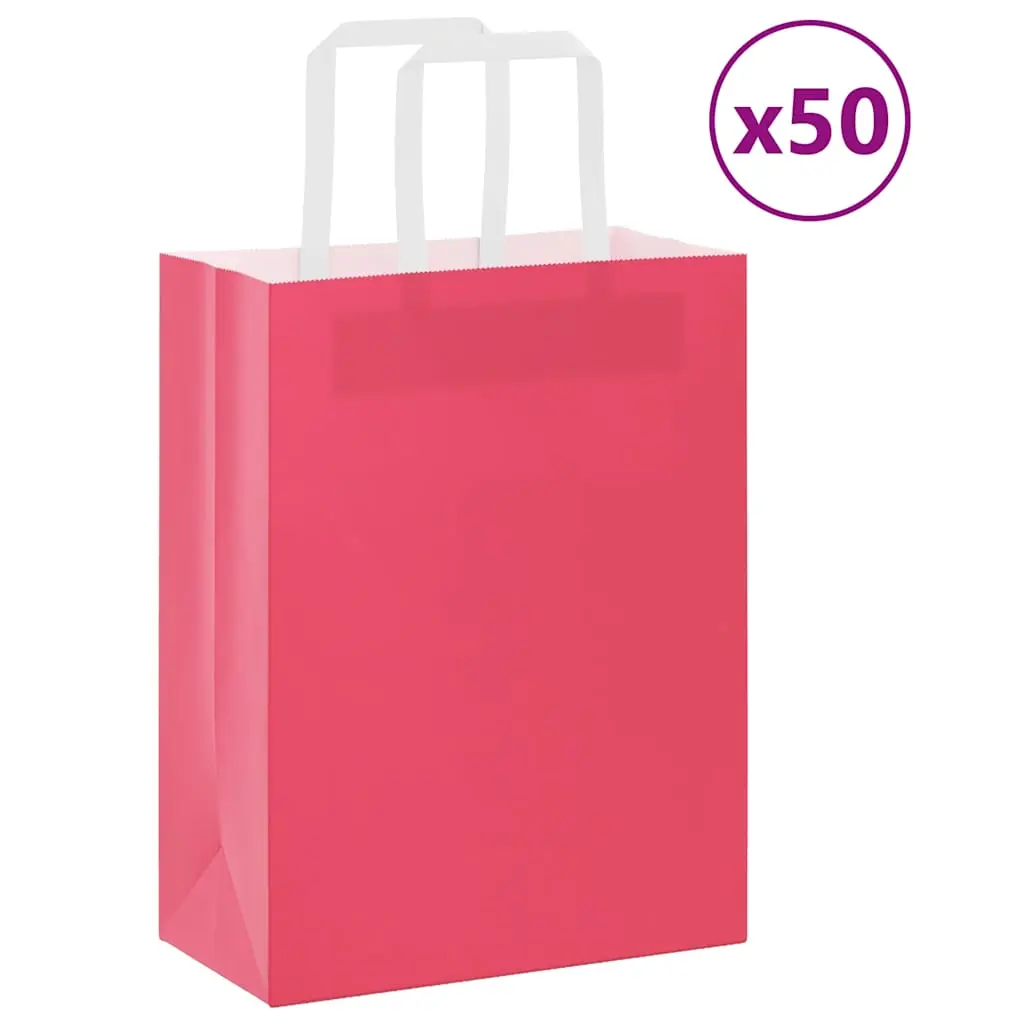 Sacchetti di Carta Kraft 50 pz con Manici Rosa 21x11x28 cm