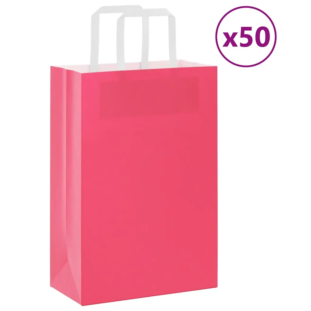 Sacchetti di Carta Kraft 50 pz con Manici Rosa 21x11x31 cm