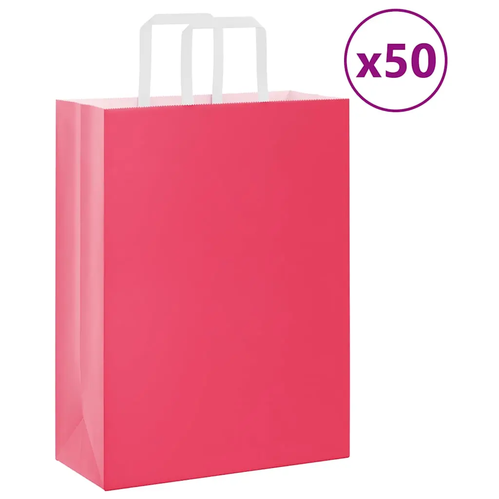 Sacchetti di Carta Kraft 50 pz con Manici Rosa 26x12x35 cm