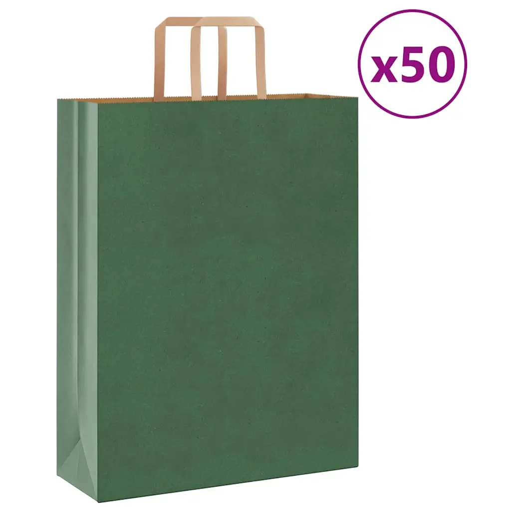 Sacchetti di Carta Kraft 50 pz con Manici Verdi 32x12x42 cm