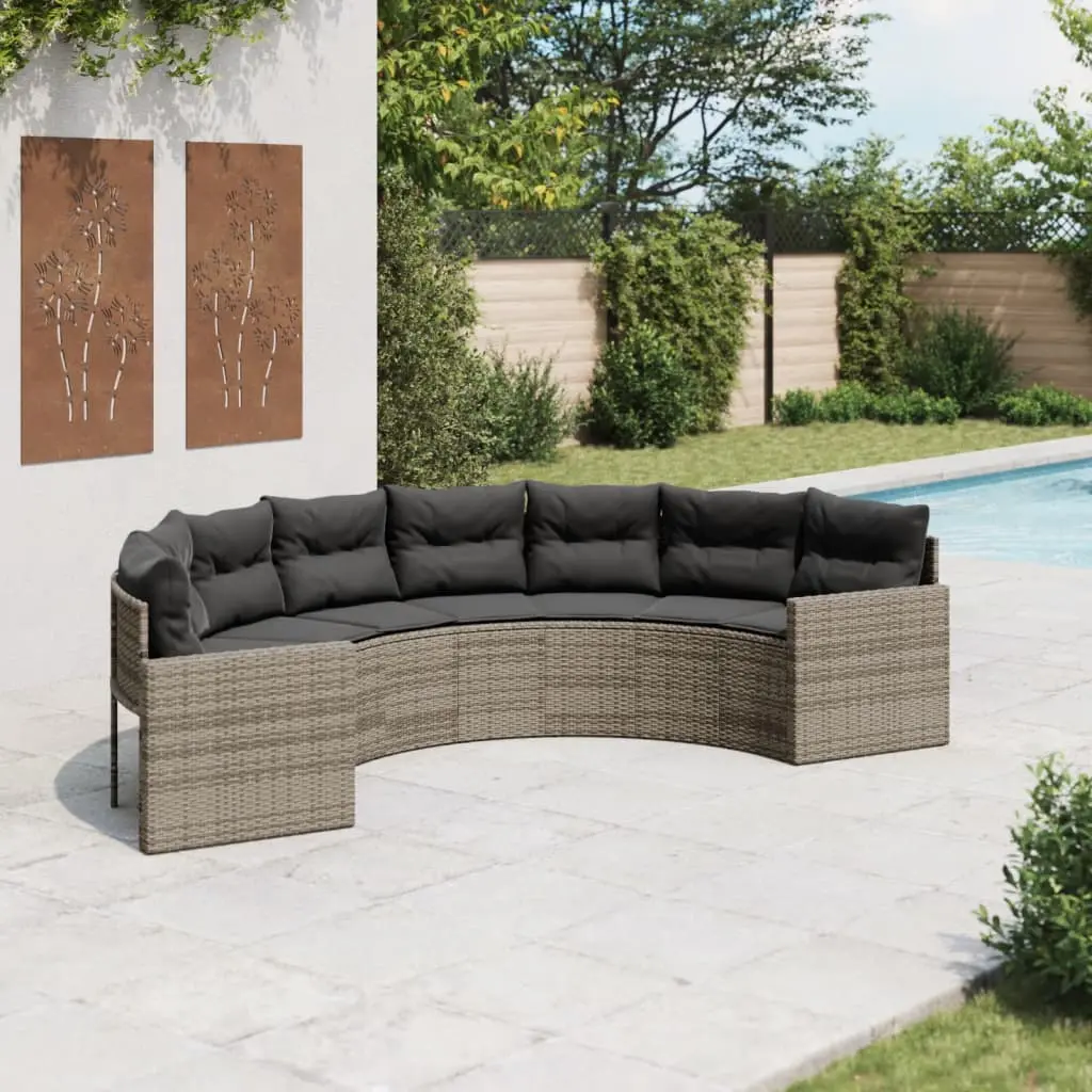 Divano da Giardino con Cuscini Semicircolare Grigio Polyrattan