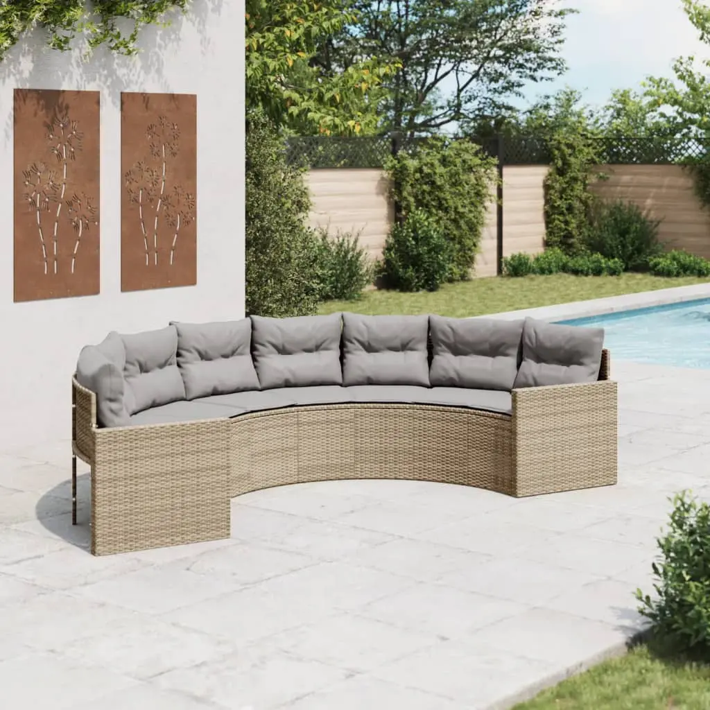 Divano da Giardino con Cuscini Semicircolare Beige Polyrattan