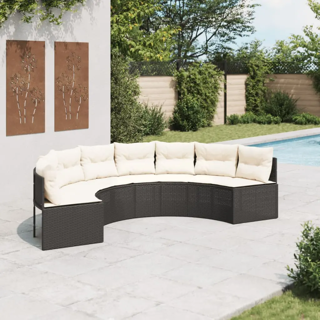 Divano da Giardino con Cuscini Semicircolare in Polyrattan