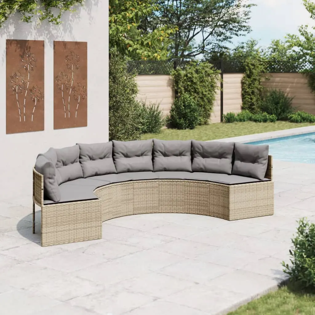 Divano da Giardino con Cuscini Semicircolare Beige Polyrattan