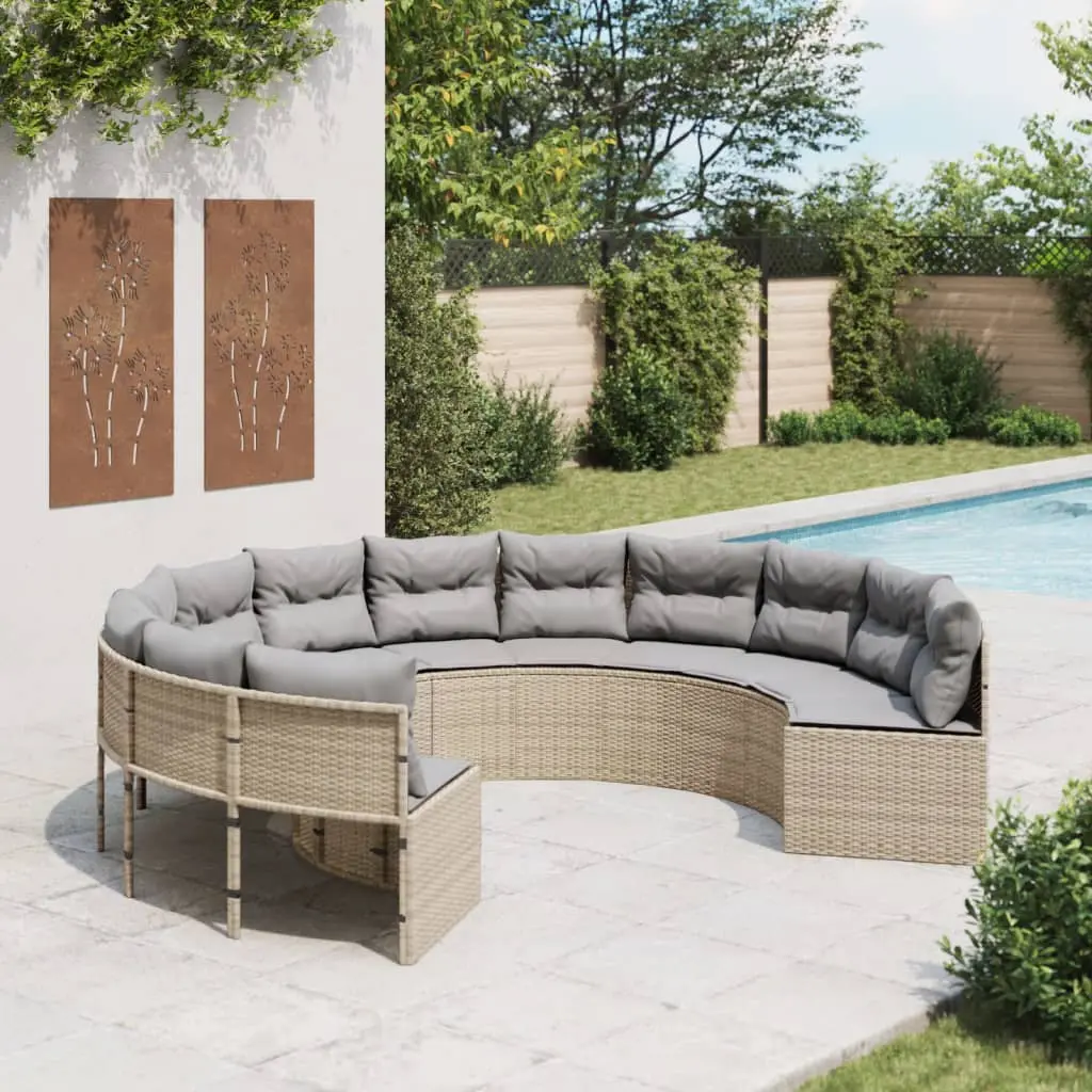 Divano da Giardino con Cuscini Circolare Beige in Polyrattan