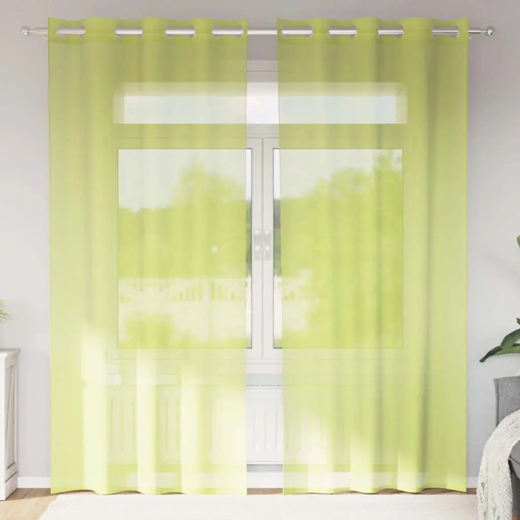 Tende in Voile con Occhielli 2 pz Verde Mela 140x225 cm