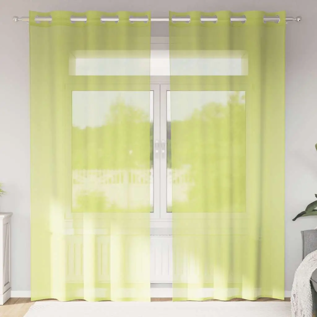 Tende in Voile con Occhielli 2 pz Verde Mela 140x245 cm