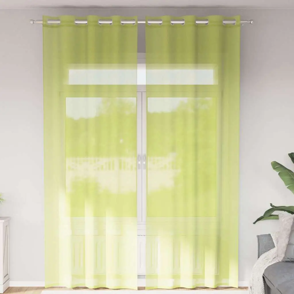 Tende in Voile con Occhielli 2 pz Verde Mela 140x260 cm