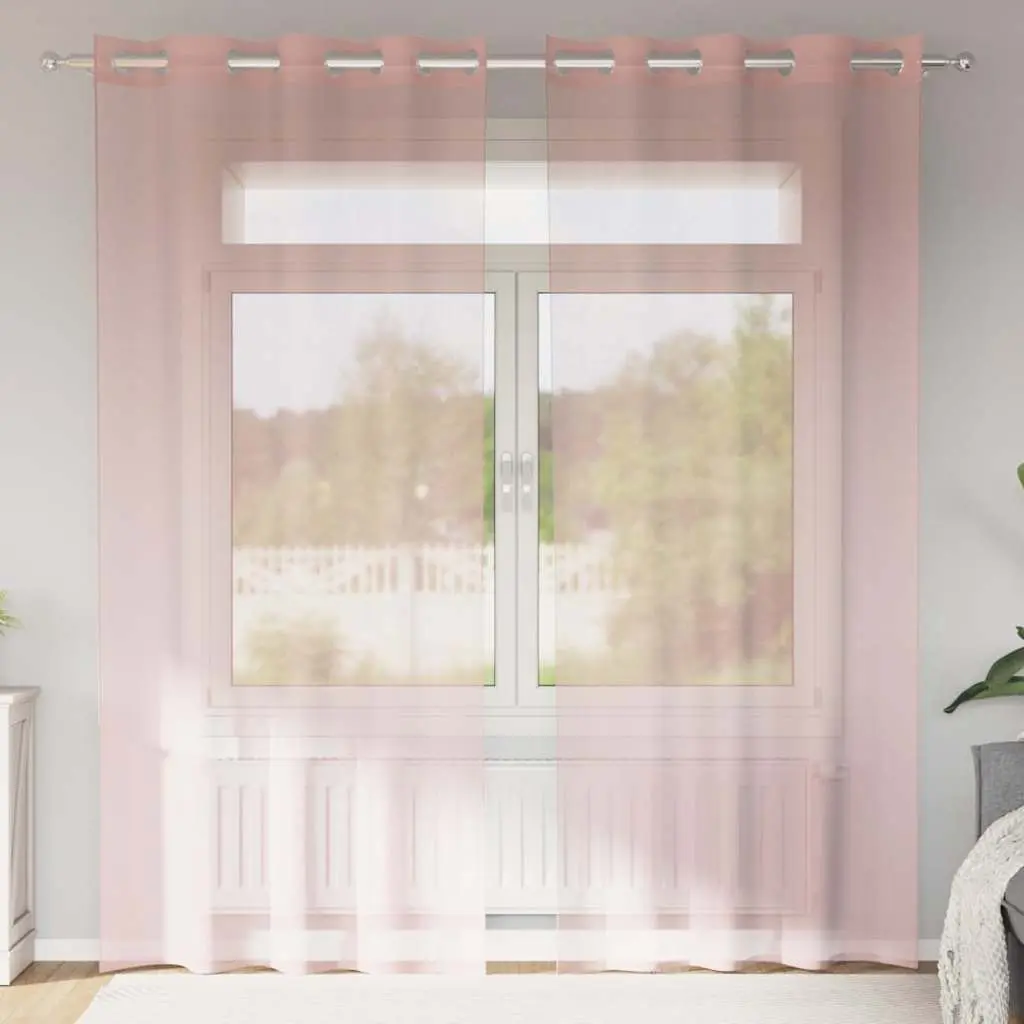 Tende in Voile con Occhielli 2 pz Rosa 140x245 cm