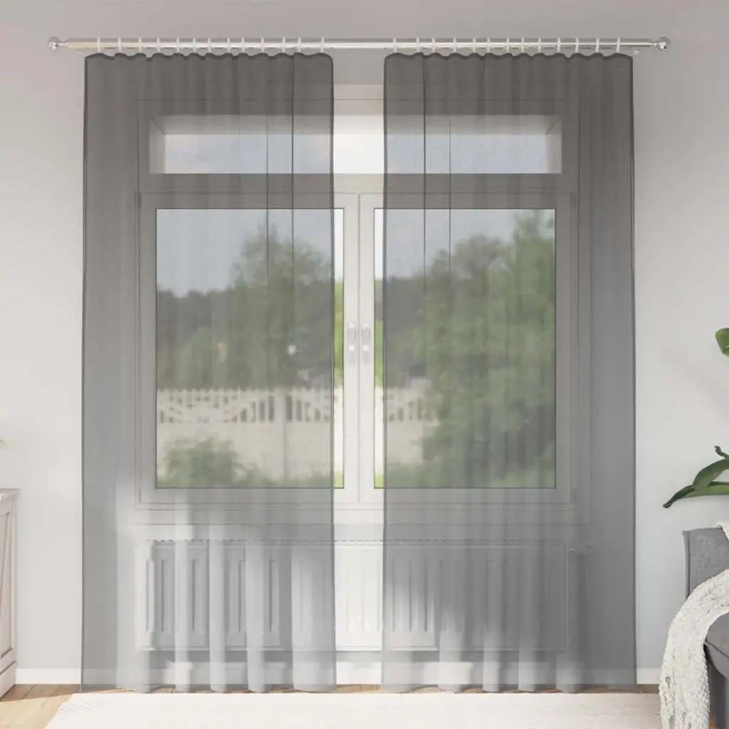 Tende in Voile con Passanti 2 pz Grigio Scuro 140x245 cm