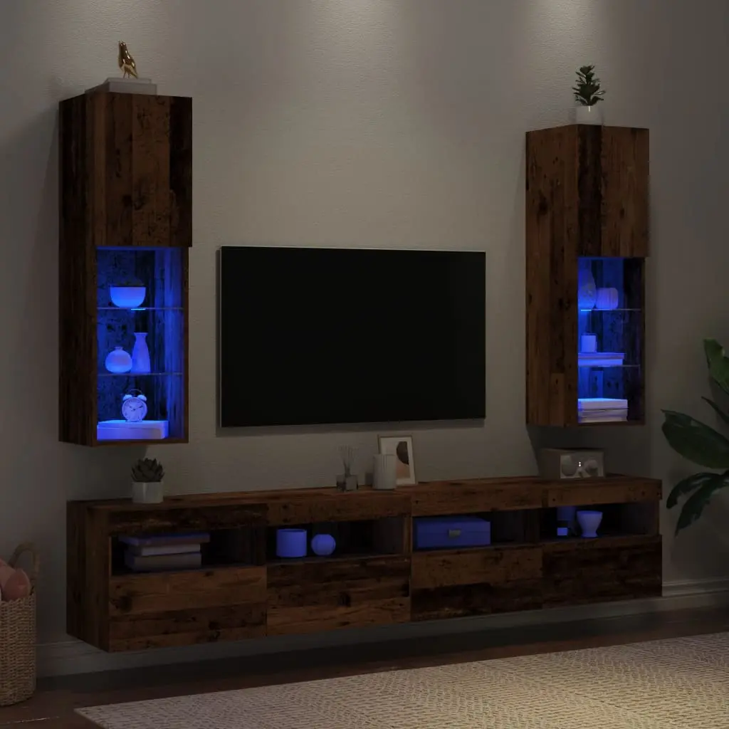 Mobili Porta TV con Luci LED 2 pz Legno Antico 30,5x30x102 cm