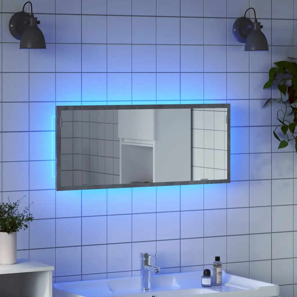 Specchio Bagno LED Grigio Cemento 100x8,5x37 cm Multistrato