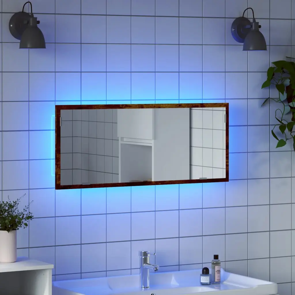 Specchio Bagno LED Rovere Fumo 100x8,5x37cm Legno Multistrato