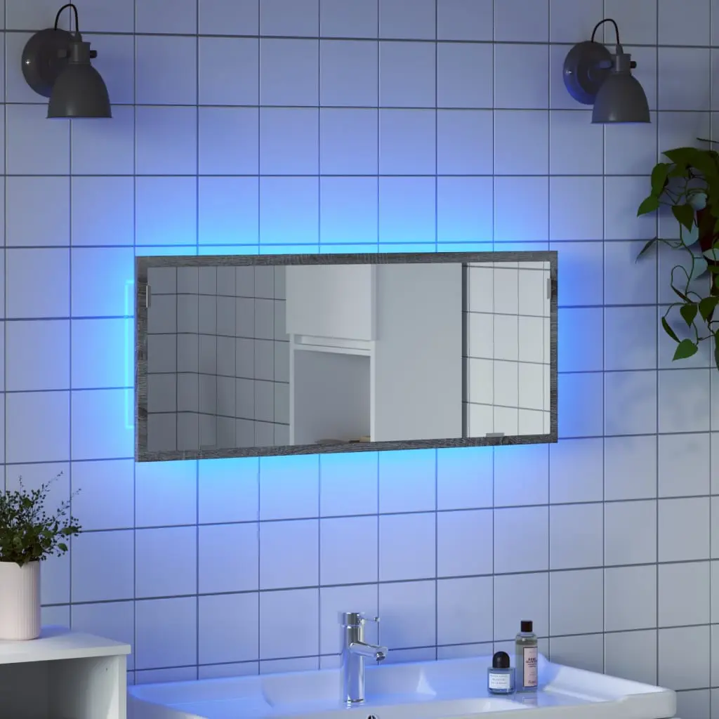 Specchio da Bagno con LED Grigio Sonoma 100x8,5x37cm Truciolato