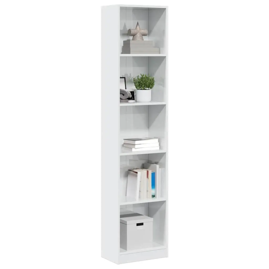 Libreria Bianco Lucido 40x24x176 cm in Legno Multistrato